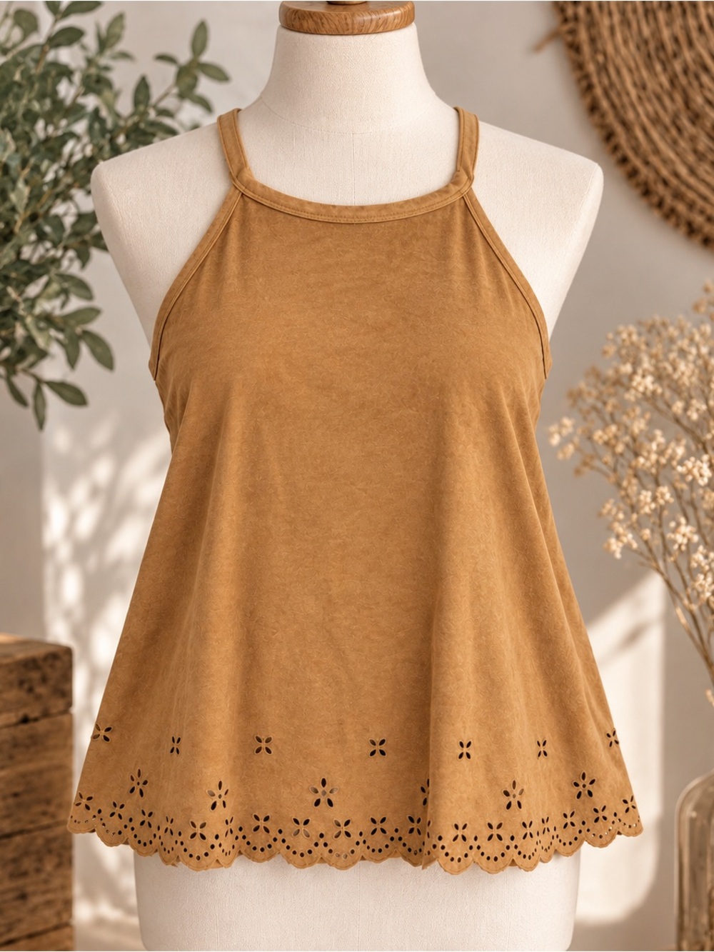 Y2K Bozzolo Brown Faux Suede Tank Top Small Western Boho Festival Top